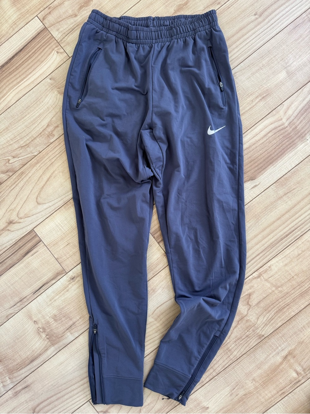 Nike Navy Blue Athletic Track Pants with White Swoosh